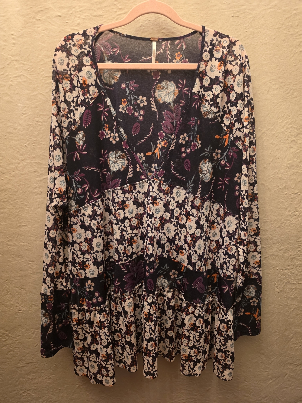 Free People Floral Patchwork Tiered Babydoll Tunic Dress Oversized Boho - Picture 6 of 9